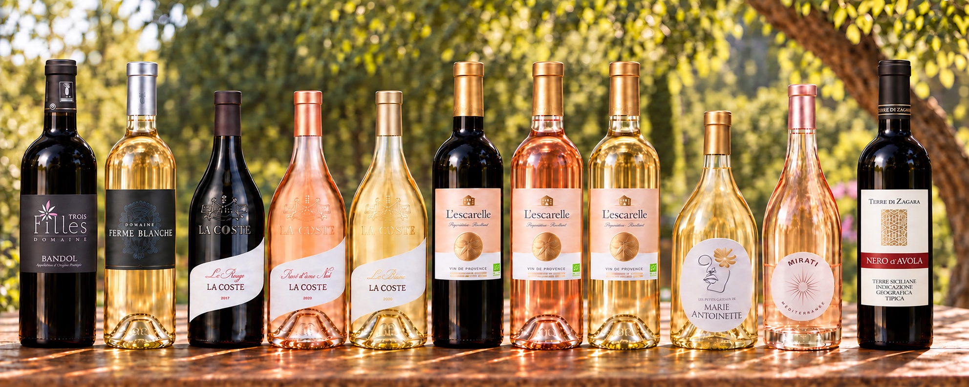 La sélection de onze vins du DiCarlo sur une table en bois